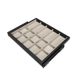 Emuca Kit de organiser de cadre de tiroir et de glissière avec fermeture souple pour armoire, réglable, module 600mm, Noir texturé et Gris pierre