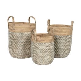 Set de basket Home ESPRIT Blanc Naturel Marron Clair PVC Corde Herbier marin Joncs (3 Pièces)