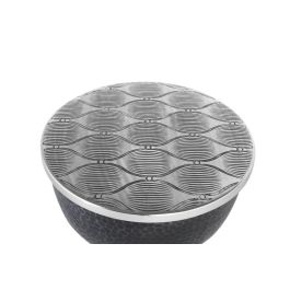 GINER Y COLOMER Table basse ronde en aluminium, style moderne et artisanal, plateau avec gravures, base martelée, couleur aluminium et noir