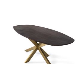 GINER Y COLOMER - Table de Salle à Manger Ovale en Bois d'Acacia et Métal Doré, Finition Noisetier, Design Araignée, 200 cm - Fonctionnelle et Élégante