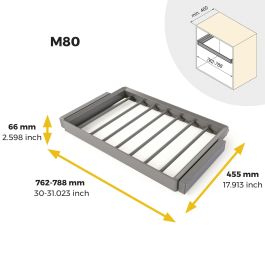 Emuca Kit de porte-pantalon à 7tringles et rack ajustable Quartz pour armoires, glissières extension totale et à fermeture douce, Module 80cm, Finition Titane