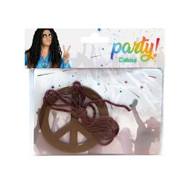 Pendentif Hippie Années 60 Symbole de la Paix 15 x 14 cm en Métal Doré - Accessoire Adulte