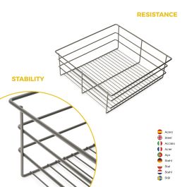 Emuca Kit tiroir en fil métallique et rack ajustable Quartz pour armoires, glissières extension totale et à fermeture douce, Module 60cm, Finition Titane