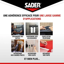 Sader Adhésif Double Face Extra, Transparent et Réutilisable, Invisible, Fixation sans Percer, Résistant à l'Eau et aux UV, 1.5 m x 19 mm