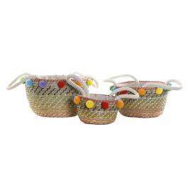 Set de basket DKD Home Decor Pompons Boho 57 x 45 x 42,5 cm
