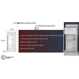 Trendteam Meuble bas de salle de bain AMANDA - 1 porte + 1 tiroir - L37 x P31 x H79 cm - Blanc