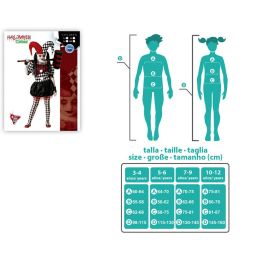 Déguisement Arlequina Fille 5-6 Ans, Ensemble Vestido et Gorro Rouge et Noir à Motifs Carrés et Rayures, Idéal Halloween Carnaval