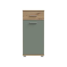 Meuble bas de salle de bain - Décor chene et vert sauge - L40,2 x P28,9 x H87,6 cm - CHAMP