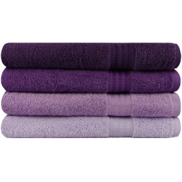 Ensemble de 4 serviettes de bain en coton 100 % - 70 x 140 cm - Violet