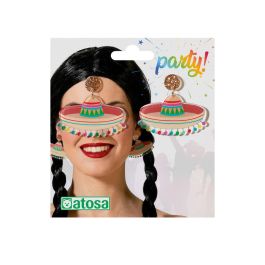 Pendientes Boucles d'oreilles fantaisie multicolores avec décor sombrero mexicano pour fête, déguisement et carnaval