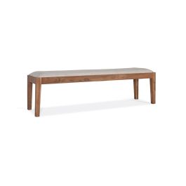 GINER Y COLOMER Banco en bois d'acacia massif avec revêtement en tissu beige - Banc longueur 180 cm, hauteur 50 cm, largeur 42 cm