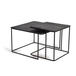 GINER Y COLOMER - Set de 2 Tables Basses Emboîtables en Métal avec Plateau Martelé Bronze, Noir et Fer - 60 cm & 46 cm