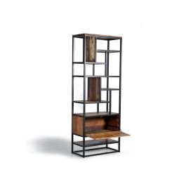 GINER Y COLOMER - Bibliothèque 1 porte battante en bois recyclé et métal noir - Noir et multicolore - 212 x 80 x 40 cm