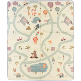 Tineo Tapis d'éveil réversible 150 x 180 cm - Face animaux / Face circuit de voiture - Tapis bébé confortable et imperméable avec sac de rangement