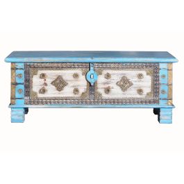 Giner y Colomer - Malle de rangement buffet en bois de manguier bleu vieilli avec poignées en bronze, dimensions 116x40x45 cm Precio: 443.988. SKU: B17993KEM6