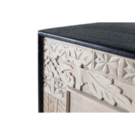 GINER Y COLOMER Buffet 4 Portes en Bois de Mango Sculpté à la Main Talla2 - Ton Naturel et Noir avec Poignées Bronze - 195 cm