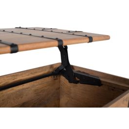 GINER Y COLOMER - Table coffre en bois de manguier massif avec finition naturelle et détails en fer noir, plateau relevable et grand rangement