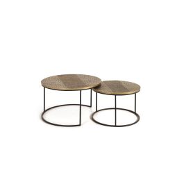 GINER Y COLOMER - Tables gigognes de salon en fer et aluminium - Set de 2 tables (Ø45x76 cm et 40x60x60 cm) - Couleur noir et bronze Precio: 551.988. SKU: B16CVM3542
