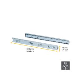 Emuca Lot de 5 jeux de coulisses pour tiroirs, roulement à billes, hauteur 45mm, profondeur 300mm, sortie totale, zingué