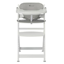 BEBECONFORT TIMBA + coussin Chaise haute bébé, Chaise bois évolutive, de 6 mois a 99 ans, Chaise White et coussin gray