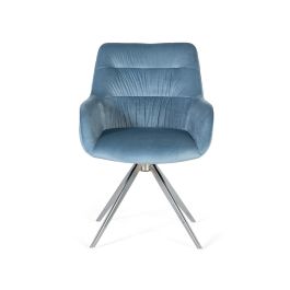 GINER Y COLOMER Tapiza2 - Lot de 2 fauteuils en velours bleu clair, design raffiné, structure rembourrée, pieds en acier nickelé brillant