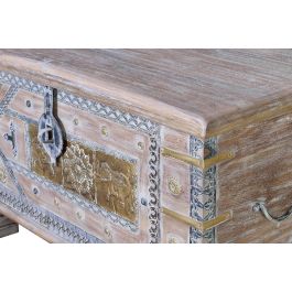 GINER Y COLOMER - Baûl de Mango Vieilli Blanc - Coffre en Bois Massif avec Détails en Bronze - Ouverture Supérieure - Meuble Artisanal