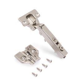 Emuca Lot de 20 charnières droites X92 avec fermeture amortie et embase à visser, Hauteur 0, Acier, Nickelé