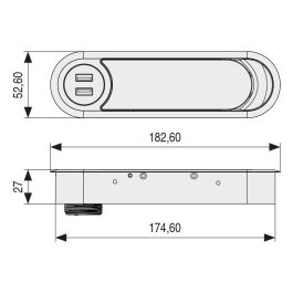 HERRAJES ALK Pasacable Ovalado Tical 180X53 Blanco 2xUSB Sans Chargeur