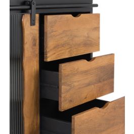 GINER Y COLOMER - Buffet industriel en bois de manguier et métal noir, 2 portes coulissantes, 6 tiroirs, 190x80x40 cm, couleur naturel et noir