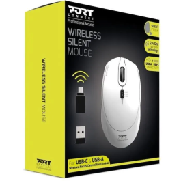 Port Designs Souris sans fil PORT Connect SILENT 2.4 GHz USB/USB-C Blanc - 1600 dpi, clics silencieux, souris optique