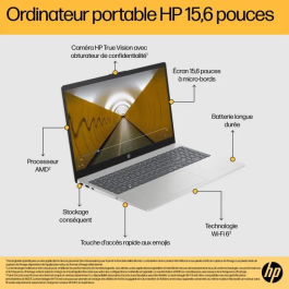 HP PC Portable 15-fc0020nf, Écran 15,6" FHD, AMD Athlon Silver 7120U, 4 Go RAM, 128 Go SSD, Radeon 610M, Windows 11 et Microsoft 365 1 an, Clavier AZERTY