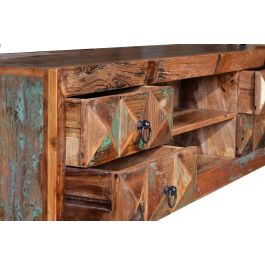 GINER Y COLOMER Meuble TV en bois recyclé multicolore - 4 tiroirs, 155x55x40 cm, collection Diamante