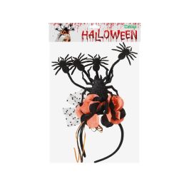 Diadème Halloween Femme Adulte avec Araignées, Fleurs Orange et Tul Décoration - Accessoire Déguisement Sorcière ou Personnage Sinistre