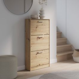 Meuble à Chaussures 6 Paires Finition Chêne 3 Portes Abattantes L 58,2 x P 20,4 x H 115,5 cm MSA312D78