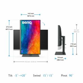 BenQ PD2706U Moniteur 27 pouces UHD 4K 68.6cm 16:9 DP/HDMI/USB avec Réglage en Hauteur et Pivot