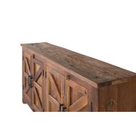 GINER Y COLOMER Buffet rustique en bois recyclé, 4 portes, fait main, couleur noyer, dimensions détaillées