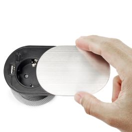 Emuca Multiconnecteur Vertikal Flat 60, diamètre 60mm, 1 x prise Schuko, 1 x USB Type A, 1 x USB Type C, Acier et Plastique, Acier inoxydable