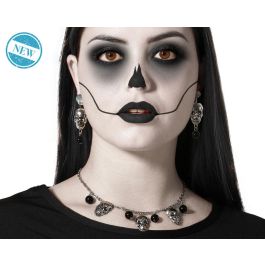 Set collier et boucles d'oreilles crâne argenté avec détails noirs - Accessoire de déguisement pour Halloween, style gothique Precio: 2.904. SKU: B1K8F9HDXK