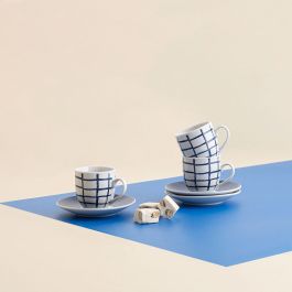 Tasse avec sous-tasse Quid Kansas Bleu Céramique 90 ml (6 Unités)