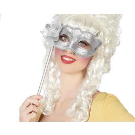 Masque Vénitien Antifaz Plateado Brillant avec Varille de Fixation, Fleur Décorative et Détails en Relief - Accessoire pour Soirée, Déguisement ou Théâtre Precio: 10.6899996. SKU: S1131740