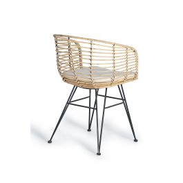 GINER Y COLOMER Lot de 2 chaises en rotin et métal naturel avec coussin - Style moderne et rustique - Siège 48x48 cm, nécessite assemblage