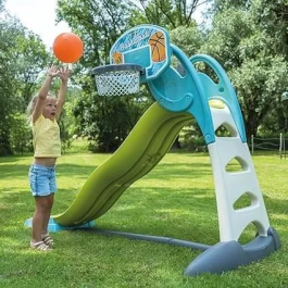 Smoby SMOB820700 - Panier de basket pour enfant avec accessoire toboggan - Jeu 3 en 1 - À partir de 3 ans