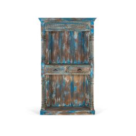 GINER Y COLOMER Étagère en bois de mango bleu vieilli 180 cm - Meuble artisanal à finition patinée, sculpture à la main Precio: 1619.988. SKU: B1945CYVS5