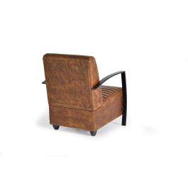GINER Y COLOMER Fauteuil Style Industriel en Cuir Naturel Marron avec Structure Métal Noir - Dimensions 75x82x82 cm