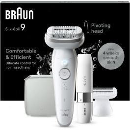 Braun Silk-épil 9 9-341 Epilateur Rasoir Tondeuse Visage Humide et Sec Blanc avec 40 Pinces MicroGrip et Batterie Rechargeable
