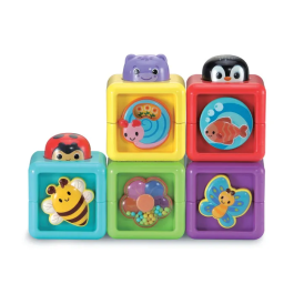 Vtech Baby - Cubes Animaux Surprises - Jeu d'éveil sensoriel avec 5 cubes interactifs - Pour bébé de 6 à 36 mois - Multicolore