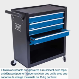 Scheppach TW1300 - Servante d'atelier vide, 4 tiroirs, charge max 120 kg, rangement d'outils et machines