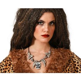 Collar déguisement caverne, avec calavera, os et griffes en tons gris pour costume tribal, chamane, Halloween, carnaval