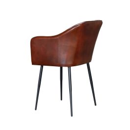 GINER Y COLOMER Chaise en cuir naturel avec pieds métalliques couleur marron - Dimensions siège: 42x42 cm, Hauteur: 51 cm