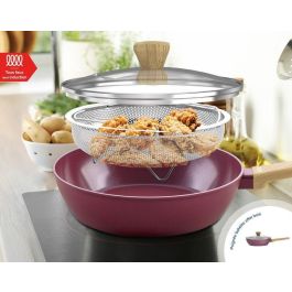 Sauteuse - Tous feux dont induction - ARTHUR MARTIN - AM3056 - Revetement céramique - Ø 24 cm - Couvercle et panier inox - Prune